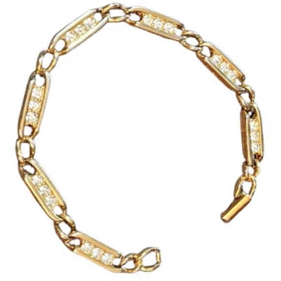 💞💗 SWAROVSKI Vintage Swan Signed Gold Tone Curb Link Chain Crystal Bracelet - Picture 1 of 12